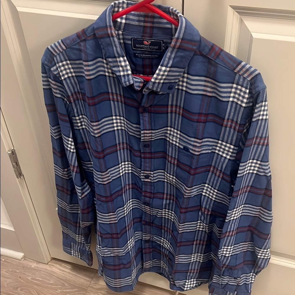 Blue and Red Plaid Button-Up Shirt